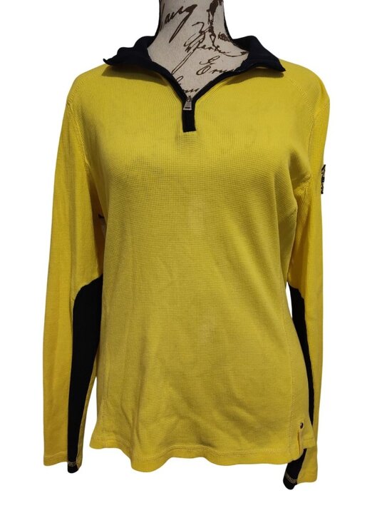 Lauren Ralph Lauren Tops - Lauren Ralph Lauren Petite Yellow Waffle Knit Pullover Top With Black Trim & Qua